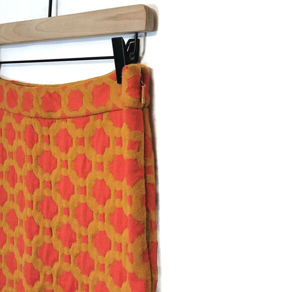 Anthropologie Charlie & Robin Quilted Pencil Mini Skirt Orange Tan Geometric 10 - Picture 7 of 16
